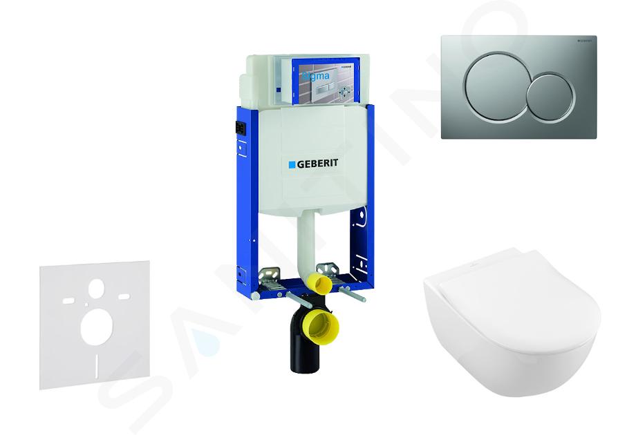 Geberit Kombifix - Modul pro závěsné WC s tlačítkem Sigma01, matný chrom + Villeroy Boch - WC a sedátko, DirectFlush, SoftClose, CeramicPlus 110.302.00.5 NI3