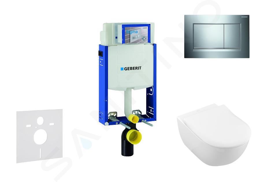 Geberit Combifix - Set per WC sospeso, modulo di installazione e copriwater Subway 2.0, DirectFlush, SoftClose, CeramicPlus a placca di comando Sigma30, cromo lucido/cromo opaco 110.302.00.5 NI6