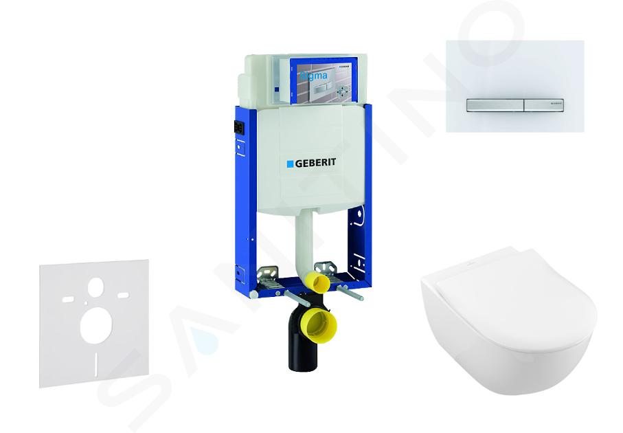 Geberit Combifix - Modulo di installazione WC sospeso con placca Sigma50, bianco alpino + Villeroy Boch e sedile, DirectFlush, SoftClose, CeramicPlus 110.302.00.5 NI8