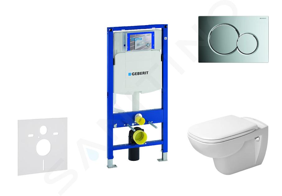 Geberit Duofix - Ensemble bâti-support, cuvette de toilette et siège D-Code, Rimless, SoftClose, plaque Sigma01, chrome brillant 111.300.00.5 NH2