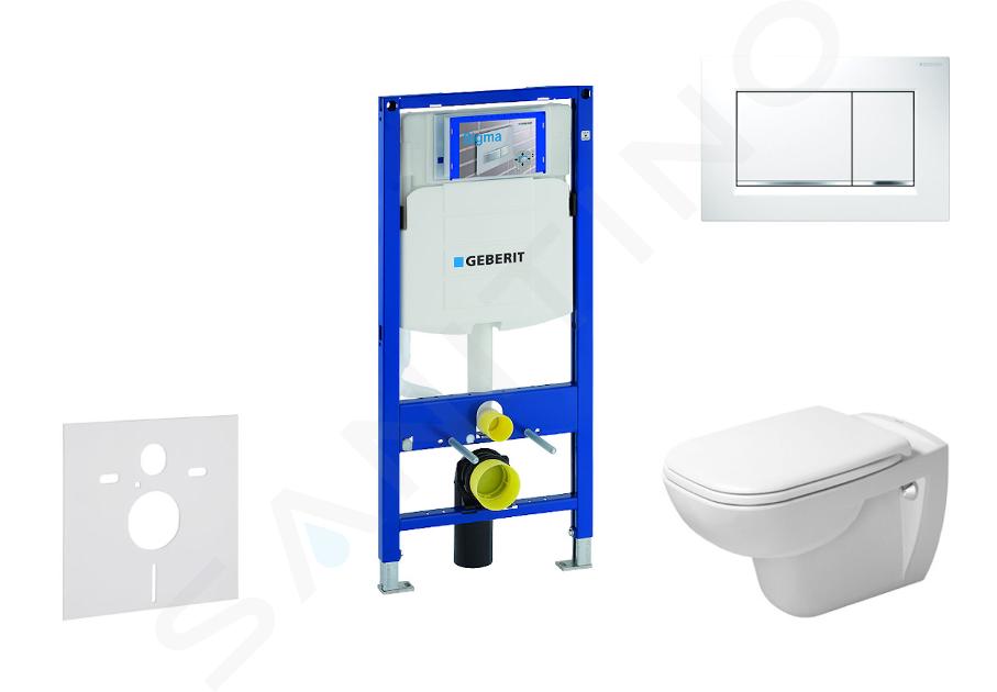 Geberit Duofix - Toiletset met Sigma30 bedieningsplaat, wit/glanzend chroom + Duravit D-Code hangend toilet en wc bril, Rimless, SoftClose 111.300.00.5 NH5