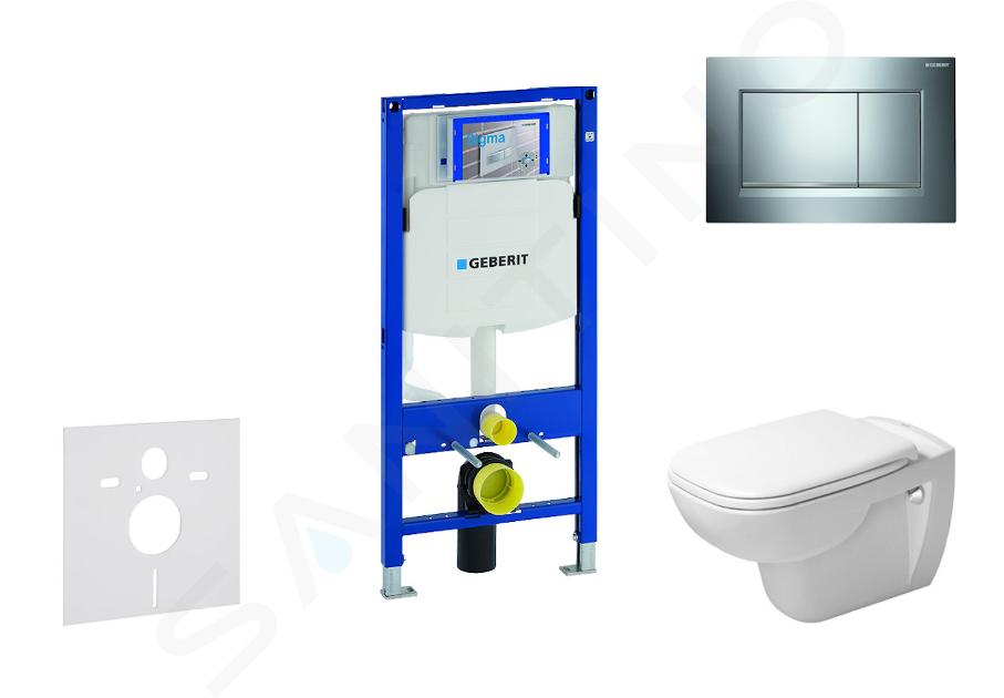 Geberit Duofix - Toiletset met Sigma30 bedieningsplaat, glanzend chroom/mat chroom + Duravit D-Code hangend toilet en wc bril, Rimless, SoftClose 111.300.00.5 NH6