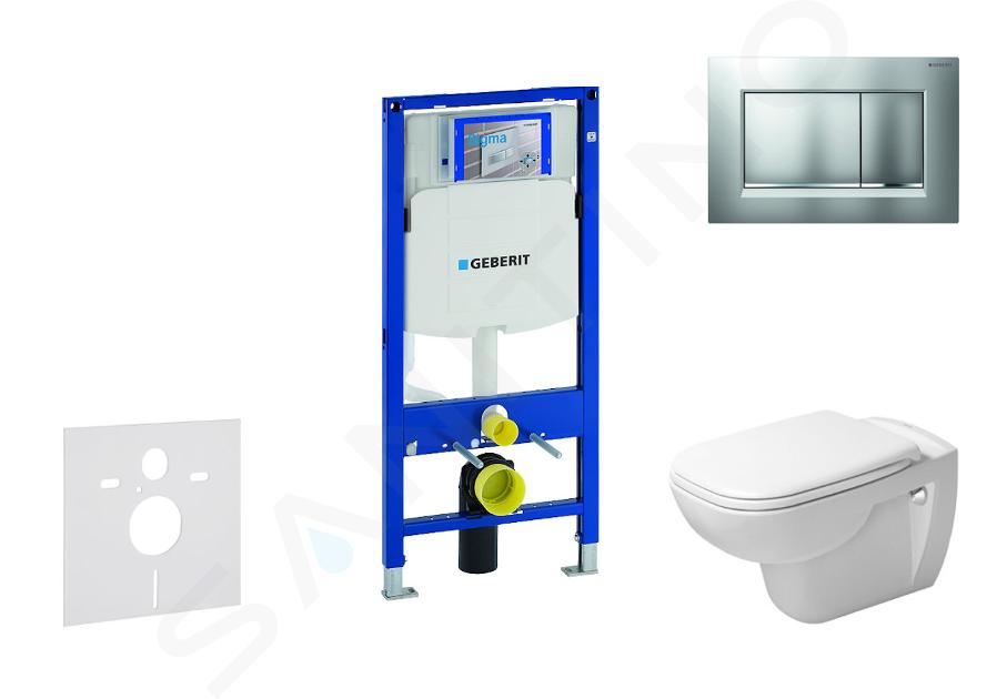 Geberit Duofix - Moduł do WC wiszącego z przyciskiem Sigma30, chrom mat/chrom + Duravit D-Code - WC i deska, Bez kołnierza, SoftClose 111.300.00.5 NH7