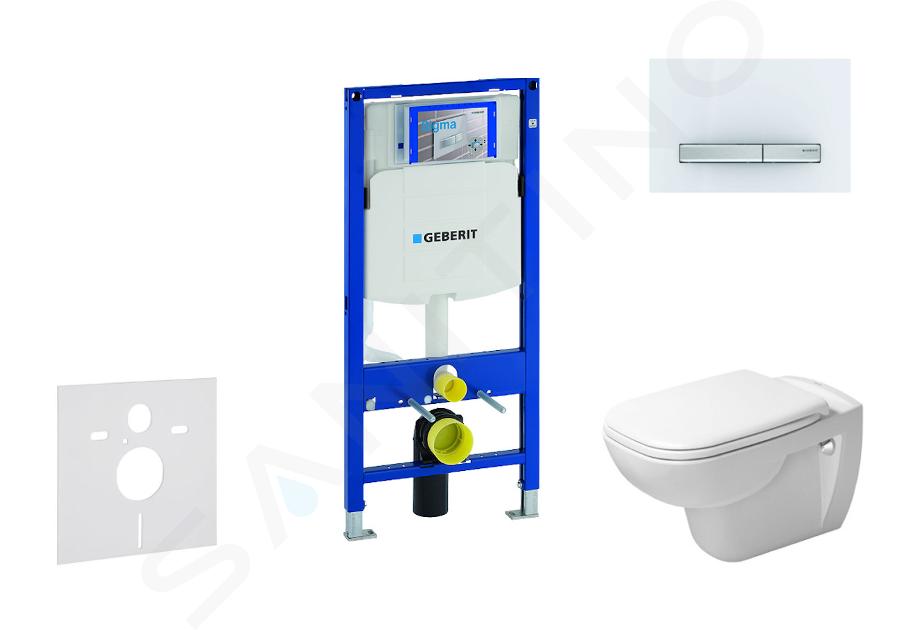 Geberit Duofix - Toiletset met Sigma50 bedieningsplaat, alpine wit + Duravit D-Code hangend toilet en wc bril, Rimless, SoftClose 111.300.00.5 NH8