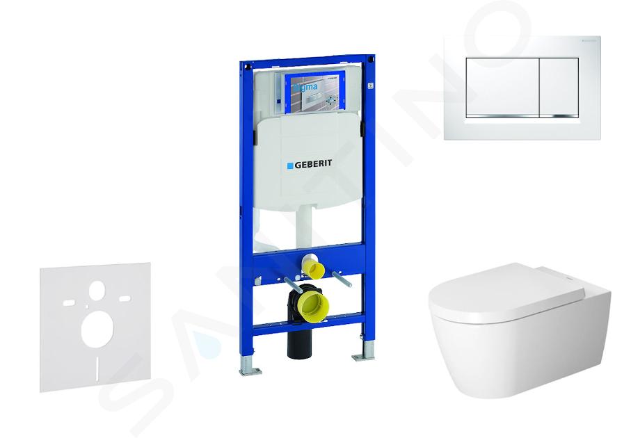 Geberit Duofix - Toiletset met Sigma30 bedieningsplaat, wit/glanzend chroom + Duravit ME by Starck hangend toilet en wc bril, Rimless, SoftClose 111.300.00.5 NM5