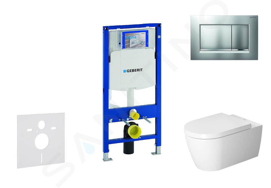 Geberit Duofix - Moduł do WC wiszącego z przyciskiem Sigma30, chrom mat/chrom + Duravit ME firmy Starck - WC i deska, Bez kołnierza, SoftClose 111.300.00.5 NM7