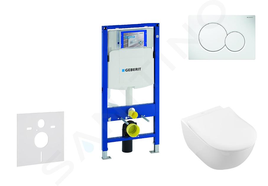 Geberit Duofix - Moduł do wiszącej toalety z przyciskiem Sigma01, biel alpejska + Villeroy Boch - toaleta i deska sedesowa, DirectFlush, SoftClose, CeramicPlus 111.300.00.5 NI1