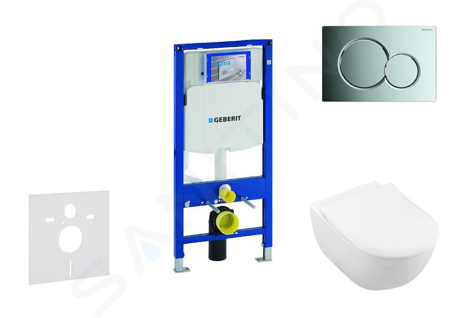 Geberit Duofix - Modul pro závěsné WC s tlačítkem Sigma01, lesklý chrom + Villeroy Boch - WC a sedátko, DirectFlush, SoftClose, CeramicPlus 111.300.00.5 NI2