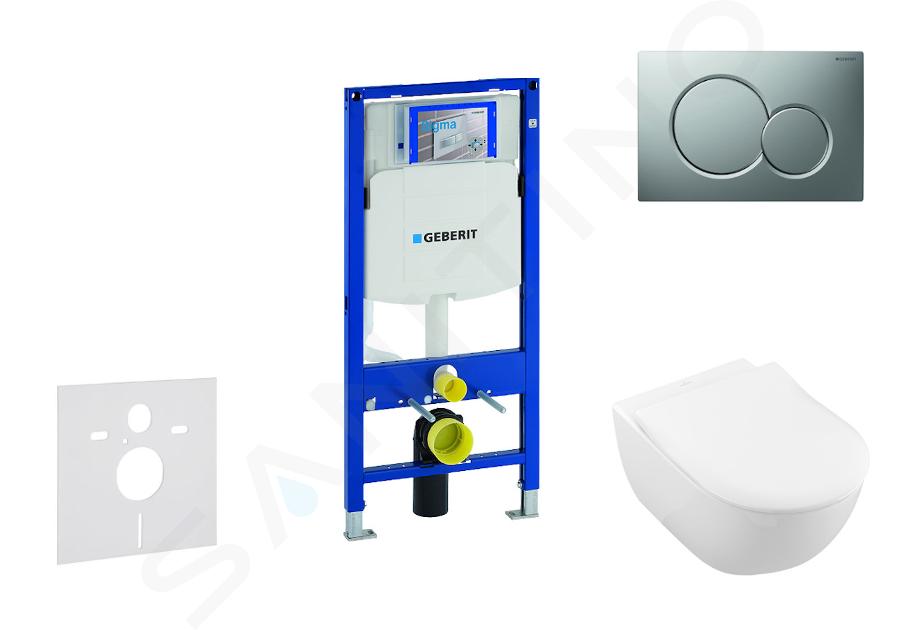 Geberit Duofix - Moduł do wiszącej toalety z przyciskiem Sigma30, chrom matowy + Villeroy Boch - toaleta i deska sedesowa, DirectFlush, SoftClose, CeramicPlus 111.300.00.5 NI3