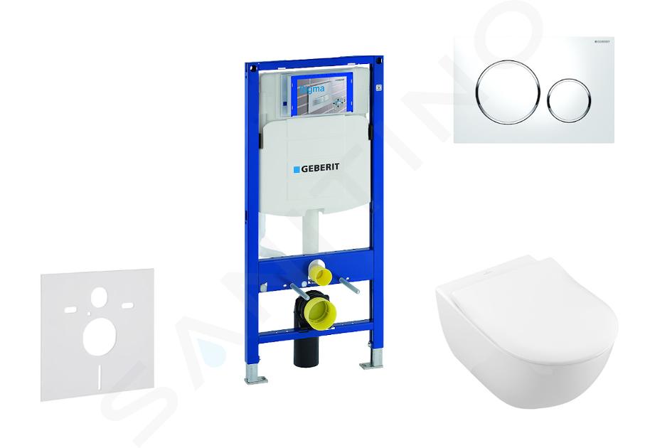 Geberit Duofix - Moduł do wiszącej toalety z przyciskiem Sigma20, biały/chrom błyszczący + Villeroy Boch - toaleta i deska sedesowa, DirectFlush, SoftClose, CeramicPlus 111.300.00.5 NI4