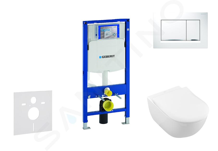 Geberit Duofix - Moduł do WC wiszącego z przyciskiem Sigma30, biały/chrom błyszczący + Villeroy Boch - WC i deska, DirectFlush, SoftClose, CeramicPlus 111.300.00.5 NI5