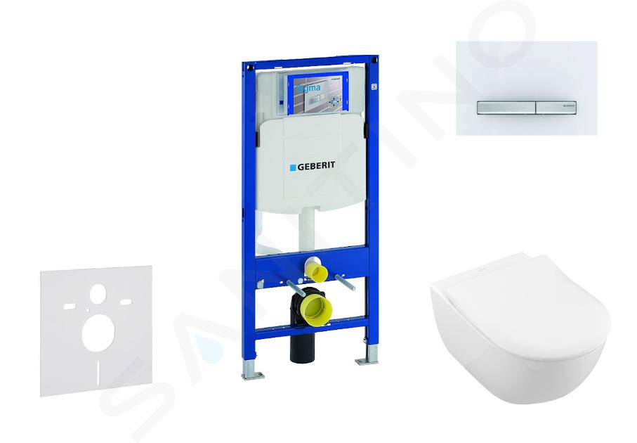 Geberit Duofix - Modul pentru WC suspendat cu clapetă Sigma50, alb alpin + Villeroy Boch - WC și capac, DirectFlush, SoftClose, CeramicPlus 111.300.00.5 NI8