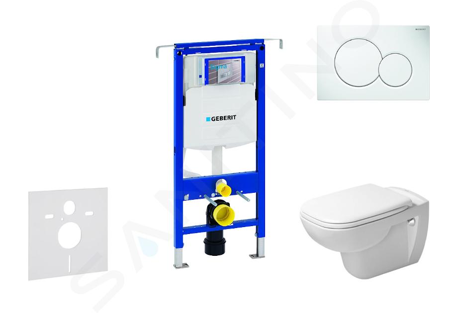 Geberit Duofix - Moduł do wiszącej toalety z przyciskiem Sigma01, biel alpejska + Duravit D-Code - toaleta i deska sedesowa, bezkołnierzowa, SoftClose 111.355.00.5 NH1