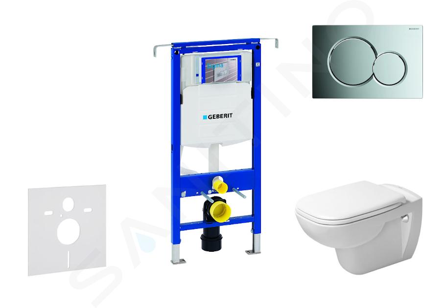 Geberit Duofix - Modul pro závěsné WC s tlačítkem Sigma01, lesklý chrom + Duravit D-Code - WC a sedátko, Rimless, SoftClose 111.355.00.5 NH2