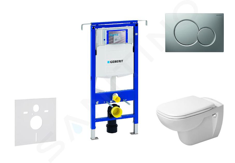 Geberit Duofix - Moduł do wiszącej toalety z przyciskiem Sigm01, chrom matowy + Duravit D-Code - toaleta i deska sedesowa, bezkołnierzowa, SoftClose 111.355.00.5 NH3