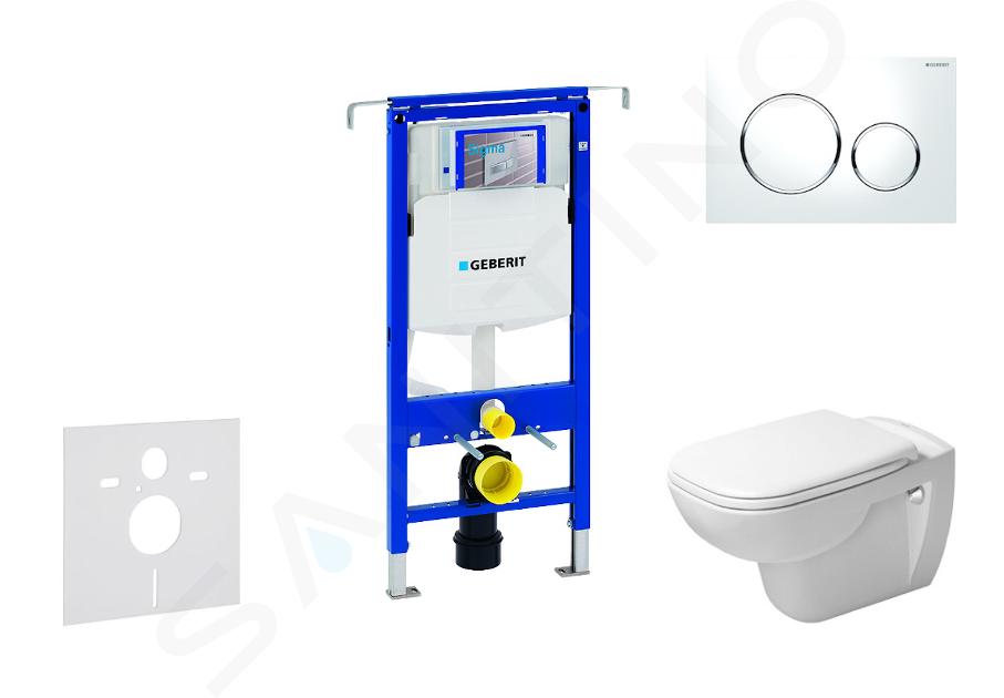 Geberit Duofix - Moduł do wiszącej toalety z przyciskiem Sigma20, biały/chrom błyszczący + Duravit D-Code - toaleta i deska sedesowa, bezkołnierzowa, SoftClose 111.355.00.5 NH4