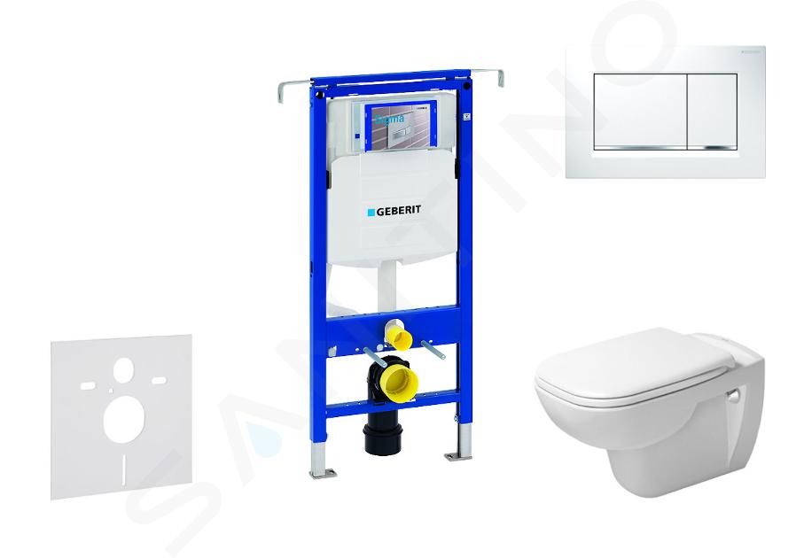 Geberit Duofix - Toiletset met Sigma30 bedieningsplaat, wit/glazend chroom + Duravit D-Code hangend toilet en wc bril, Rimless, SoftClose 111.355.00.5 NH5