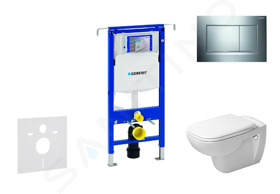 Geberit Duofix - Moduł do wiszącej toalety z przyciskiem Sigma30, chrom błyszczący/chrom matowy + Duravit D-Code - toaleta i deska sedesowa, bezkołnierzowa, SoftClose 111.355.00.5 NH6