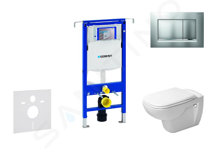 Geberit Duofix - Moduł do wiszącej toalety z przyciskiem Sigma30, chrom matowy/chrom + Duravit D-Code - toaleta i deska sedesowa, bezkołnierzowa, SoftClose 111.355.00.5 NH7