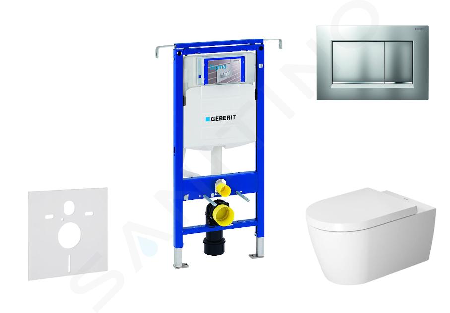 Geberit Duofix - Set per WC sospeso con placca Sigma30, cromo opaco/cromo + Duravit ME by Starck - WC e sedile, Rimless, Softclose 111.355.00.5 NM7