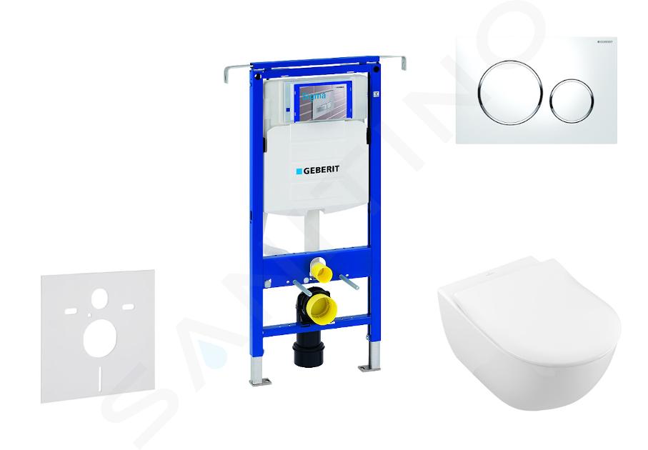 Geberit Duofix - Installationsmodul für Wand-WC mit Betätigungsplatte Sigma20, Weiß/Chrom glänzend + Villeroy Boch - WC und WC-Sitz, DirectFlush, SoftClose, CeramicPlus 111.355.00.5 NI4