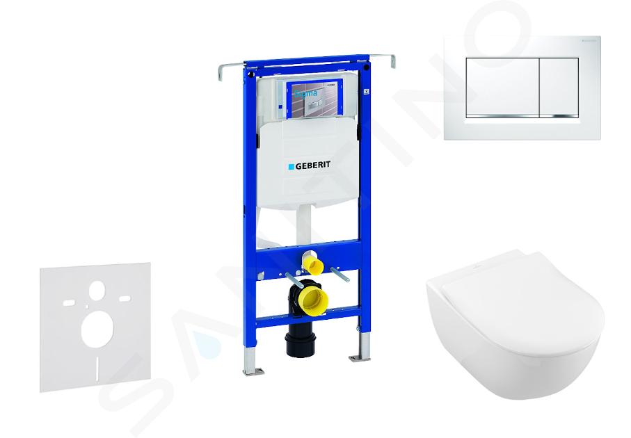 Geberit Duofix - Modul pro závěsné WC s tlačítkem Sigma30, bílá/lesklý chrom + Villeroy Boch - WC a sedátko, DirectFlush, SoftClose, CeramicPlus 111.355.00.5 NI5