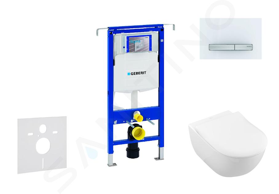 Geberit Duofix - Modulo di installazione WC sospeso con placca Sigma50, bianco alpino + Villeroy Boch - WC e sedile, DirectFlush, SoftClose, CeramicPlus 111.355.00.5 NI8