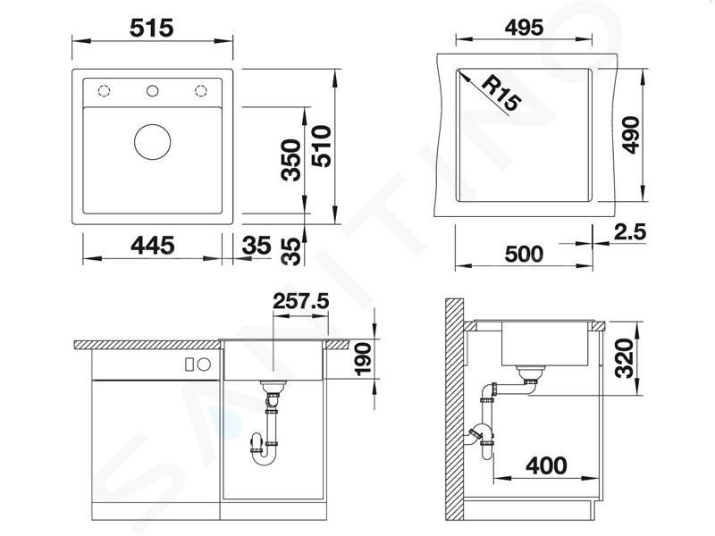 schipper Email stijl Blanco Dalago 5 - Silgranit spoelbak, 515x510 mm, draaiknopbediening,  tartufo 518528 | Sanitino.nl