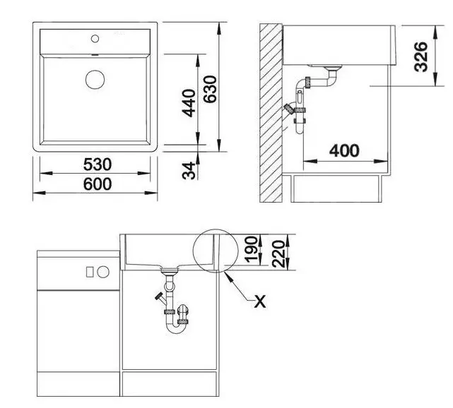 Blanco Panor 60 - Fregadero cerámico, 600x630 mm, 2 orificios