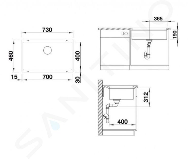 Blanco Fregadero de 1 seno con escurridor derecho integrado SUBLINE 700-U  Level 1518397 acabado trufa 73x46 cm - Bajo encimera