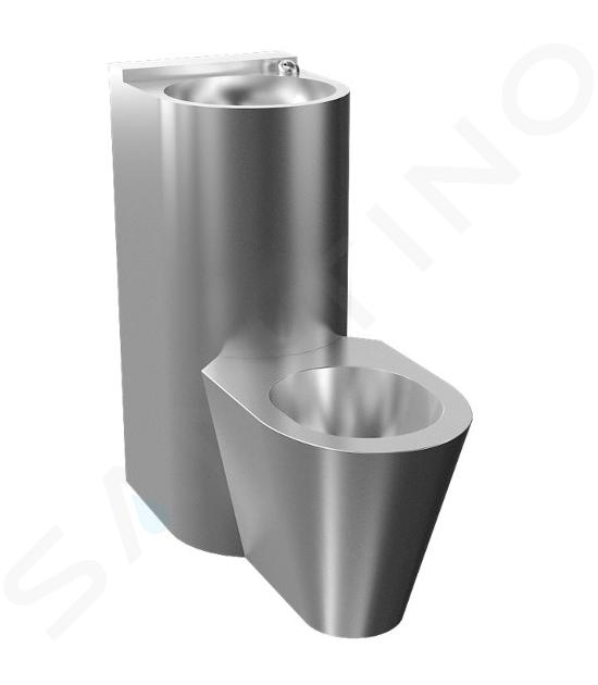 Sanela WC in acciaio inox - Set WC a terra con lavabo, piezoelettrico, antivandalismo, acciaio inox opaco SLWN 28P