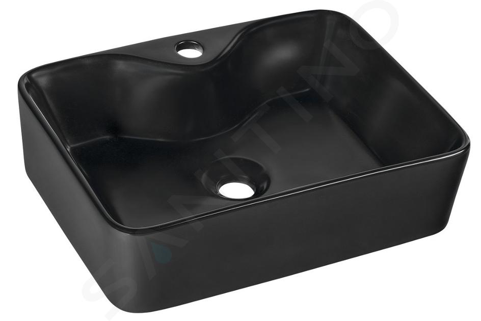 Sapho Balena - Lavabo da appoggio, 48x37 cm, foro per miscelatore, senza sfioratore, nero opaco BH7013B