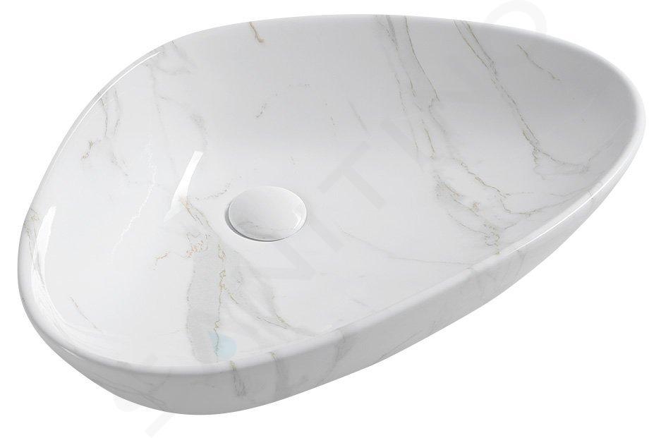 Sapho Dalma - Lavabo para encimera, 59x39 cm, sin agujero para grifo, sin rebosadero, carrara MM217