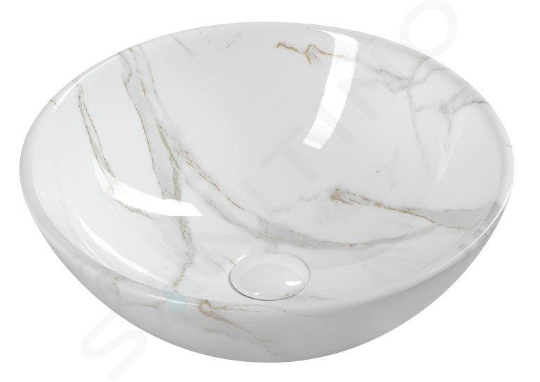 Sapho Dalma - Mosdókagyló pultra, 420 mm átmérőjű, keverőnyílás nélkül, túlfolyó nélkül, carrara MM117