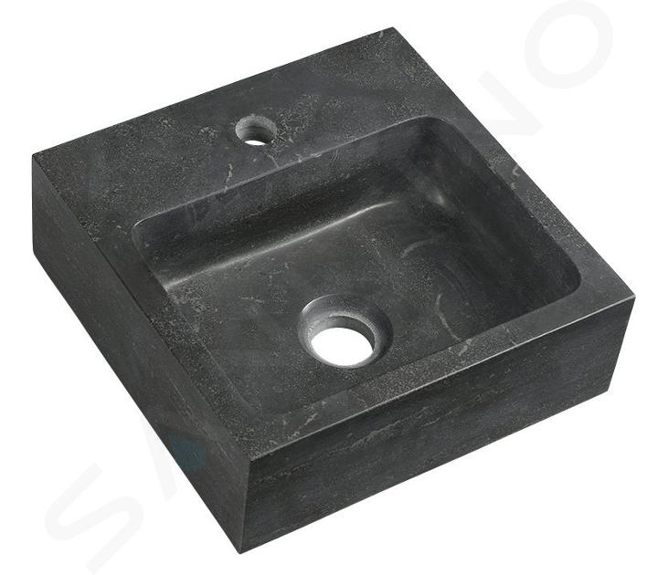 Sapho Blok - Mosdókagyló 300x300 mm, túlfolyó nélkül, csaptelep lyukkal, antracit színben 2401-29