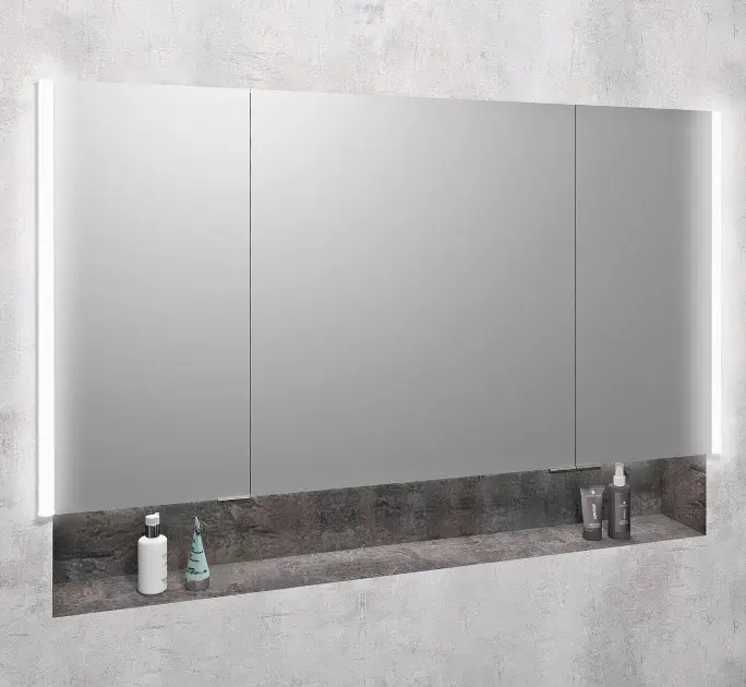 Sapho Integra - Indbygningsspejlskab med LED-belysning, 126x70 cm, spejl/titan alu IN125