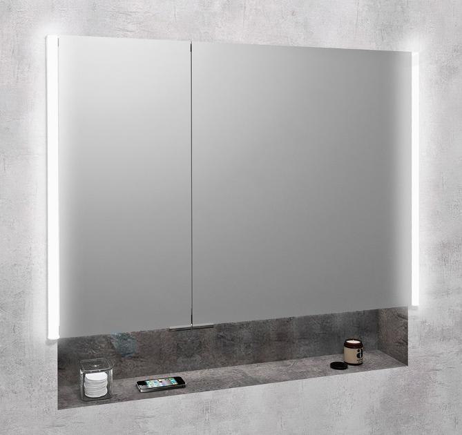 Sapho Integra - Armoire de toilette encastrée avec éclairage LED, 855x700 mm, miroir/alu titane IN085