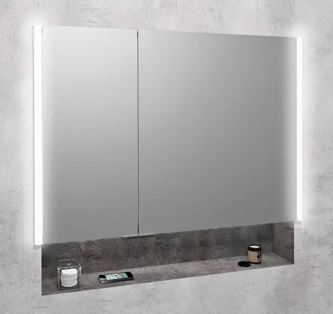 Sapho Integra - Ugrađena ogledalna ormarić sa LED rasvjetom, 96 x 70 cm, ogledalo/titanij-aluminij IN095