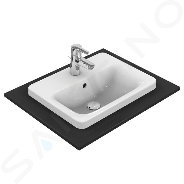 Ideal Standard Connect - Lavabo encastrado, 500x390 mm, con rebosadero, 1 orificio para grifería, Ideal Plus, blanco E5043MA