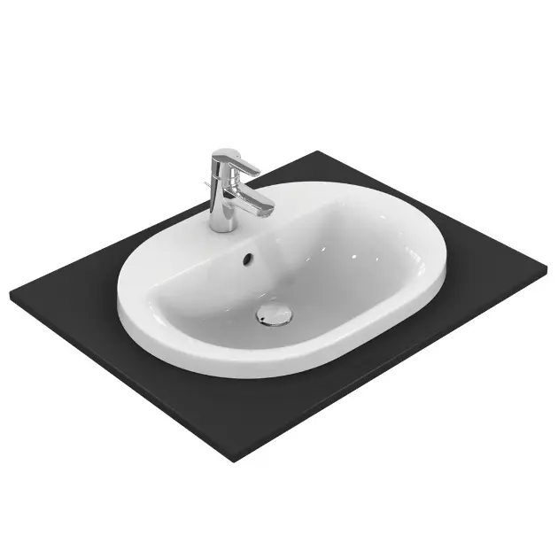 Ideal Standard Connect - Lavabo ad incasso, 620x460 mm, con troppopieno, 1 foro per miscelatore, Ideal Plus, bianco E5040MA