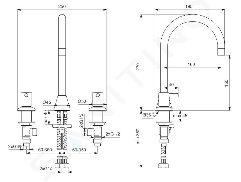 Ideal Standard CeraLine - Miscelatore da lavabo, montaggio a 3 fori, cromo  BC196AA