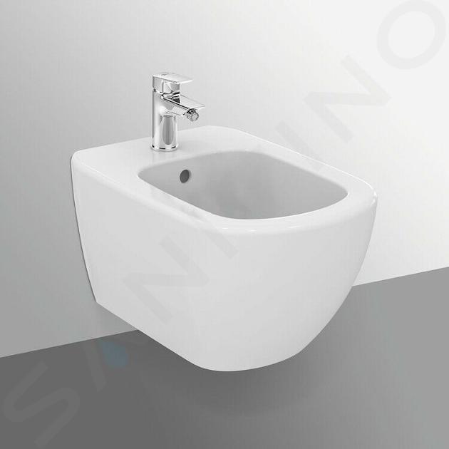 Ideal Standard soluzione bagno completo, sanitari sospesi, lavabo 55 cm con  colonna, colore bianco, rubinetteria finitura cromo SING12