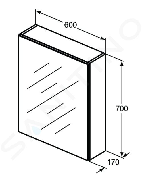 Ideal Standard Mirror Light Spiegelschrank 60x70 cm Aluminium T3589AL Sanitino