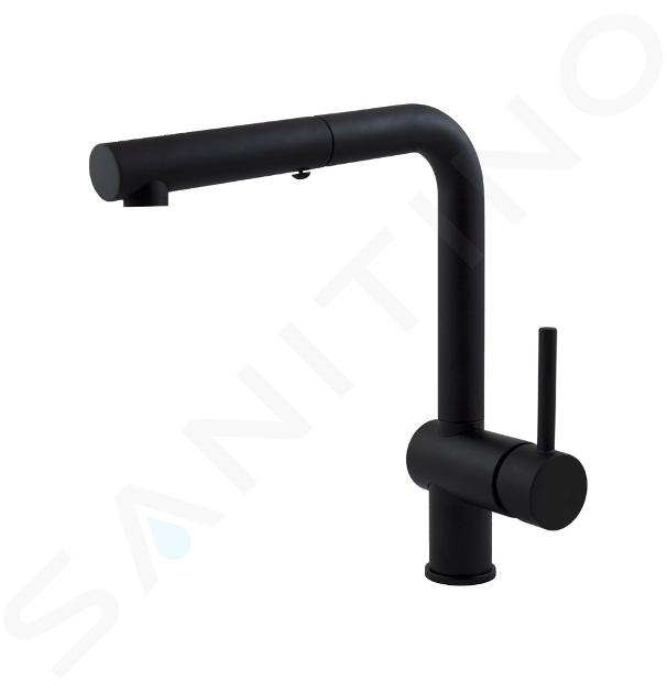 Paffoni Light - Bateria zlewozmywakowa z wyciąganą wylewką, Matte Black LIG285NO-MET