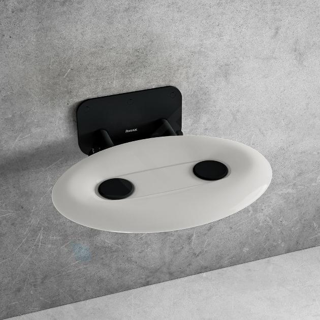 Ravak Ovo P II - Siège de douche Opal/Noir, 410x350 mm, noir/blanc translucide B8F0000057