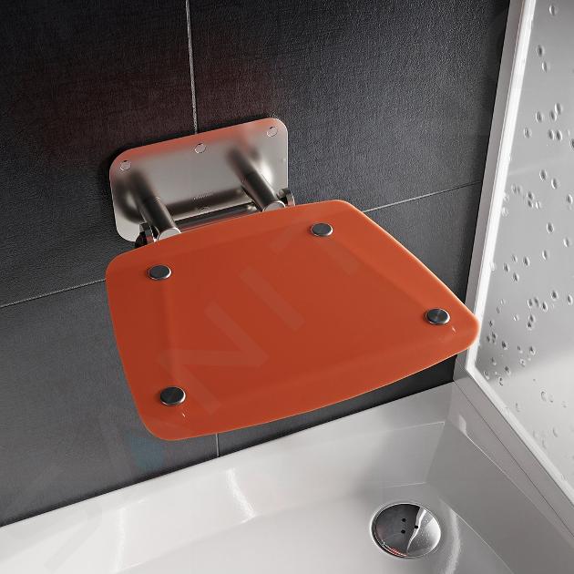 Ravak Ovo B II - Asiento de ducha Naranja, 36x36 cm, acero inoxidable/naranja translúcido B8F0000053