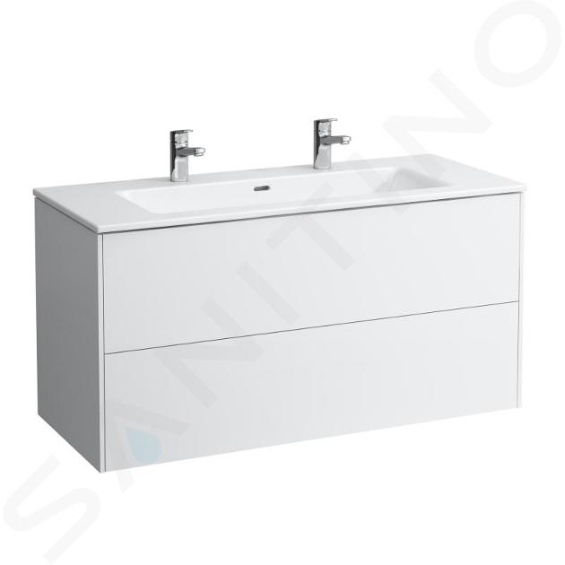 Laufen Pro S - Kast met dubbele wastafel, 1200x610x500 mm, 2 laden, glanzend wit H8649632611071