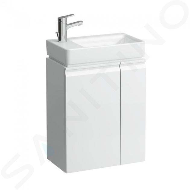 Laufen Pro S - Skříňka s umývátkem, sifonem a boční policí vpravo, 48x28x69 cm, lesklá bílá H8629654751041