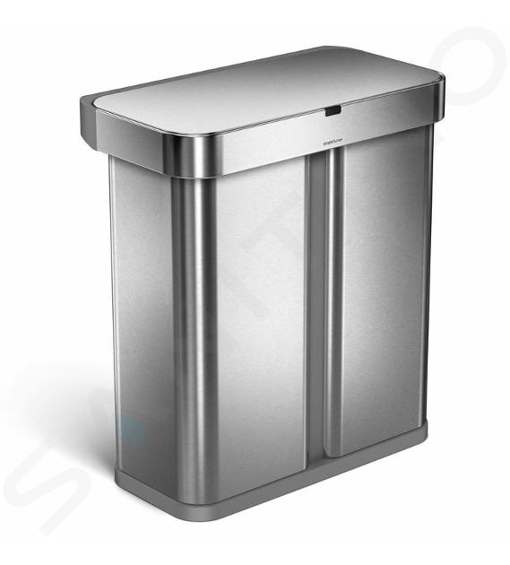 Simplehuman Pattumiere - Pattumiera touchless differenziata, con comando a voce e sensore di movimento, 58 l, acciaio inox spazzolato ST2036