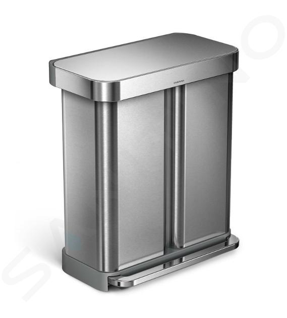 Simplehuman Poubelles - Poubelle de tri sélectif, poche pour sacs, 58 l, inox brossé CW2025